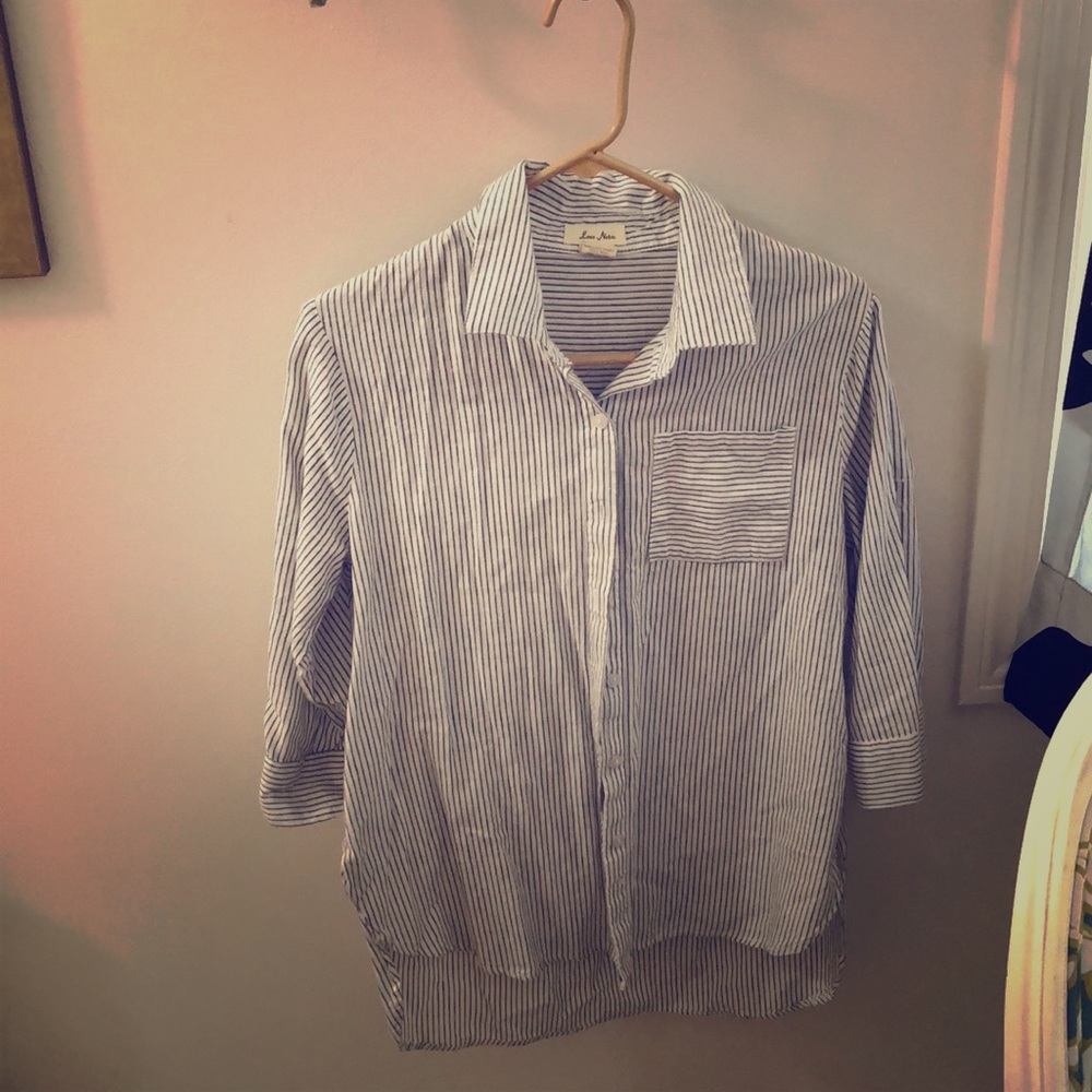 Cute light blue pink stripe button up half sleeve